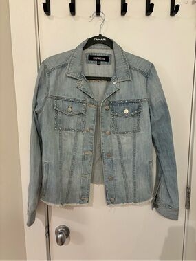 Express Light Blue Denim Jacket with Stud Accents